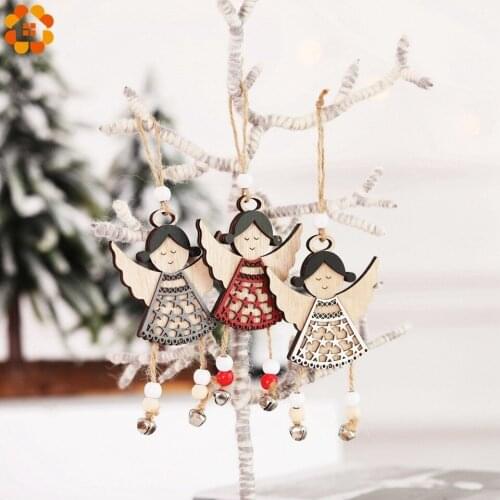 1PC 3 Sizes Wooden Christmas Cute Angel Ornaments Pendants DIY Wood Crafts Hanging Xmas Tree Ornament Christmas Party Decoration