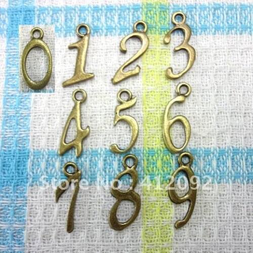 100pcs Antique bronze Digital 0-9 charm of the lovely ornaments Zinc Alloy Jewelry Accessories DIY fashion jewelry pendant