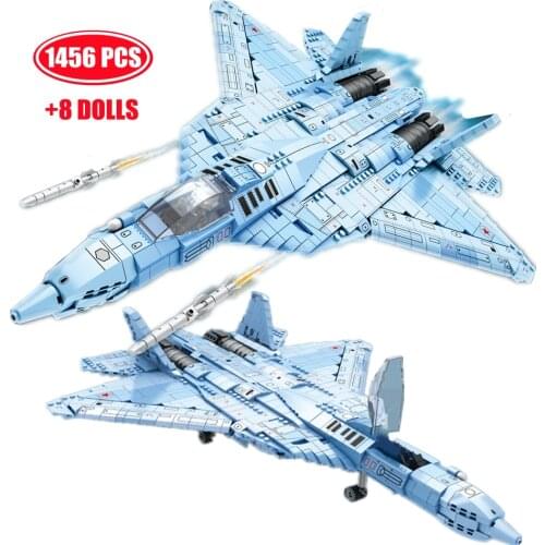 1456PCS Technical Military Sukhoi Su-57 Heavy Fighter Building Blocks Model Stealth Fighting Airplane Bricks Sets Toys For Boys