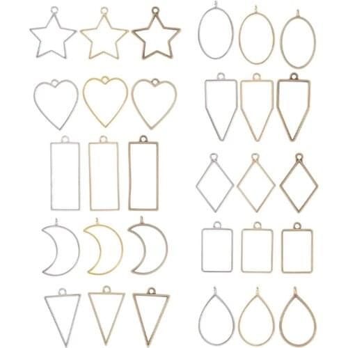 30pcs Open Bezel Pendants Charms Resin Molds for Jewelry Findings DIY Frame Assorted Geometric Hollow Trays