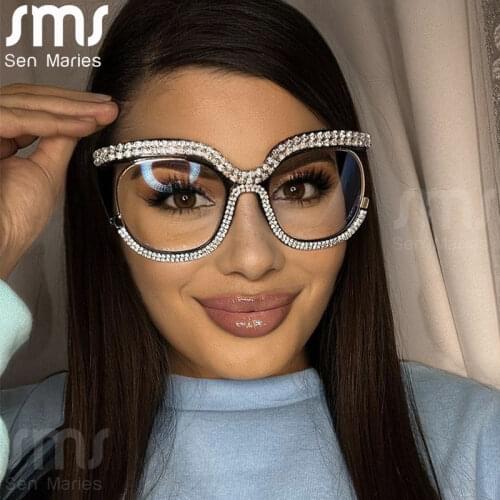 Diamond Blue Light Blocking Glasses Retro Square Frames Men Women Prescription Glasses Clear Lens Eyeglasses Spectacle Frame