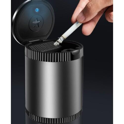 Car Ashtray, Smokeless Vehicle Ashtray Ash Auto Car Ashtray with Lid & Blue LED