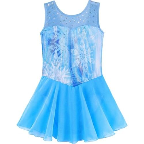 BAOHULU Sleeveless Ballet Dress for Girls Blue Snowflake Print Skirt Tulle Sequin Ballerina Dance Wear Gymnastics Leotard