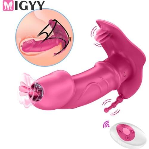 Wireless Remote Control Heated Invisible Wearable Penis Clitoris Stimulator Remote Control Tongue Vibrator Sex Toy for Women