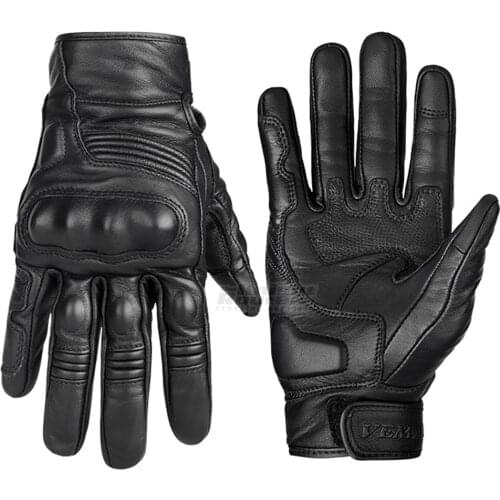 Black Vintage Leather Motorcycle Gloves Biker Touch Screen Motorbike Full Finger Motocross Riding Moto Gloves Protective Gear