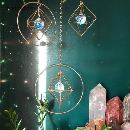 Chzimade K9 Crystal Hoop Moon Sun Wind Chimes Hanging Suncatcher Rainbow Chaser Window Curtains Pendant Home Decor Gifts