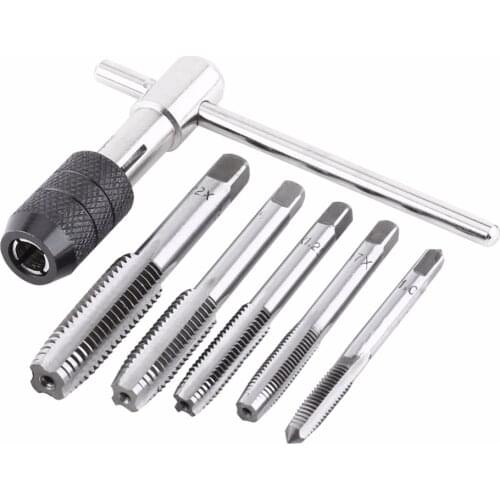 Handle Tap Wrench Ratchet Spanner with M6-M12 Screw Taps Thread Plugs Machinist Hand Tools Tap Die Set