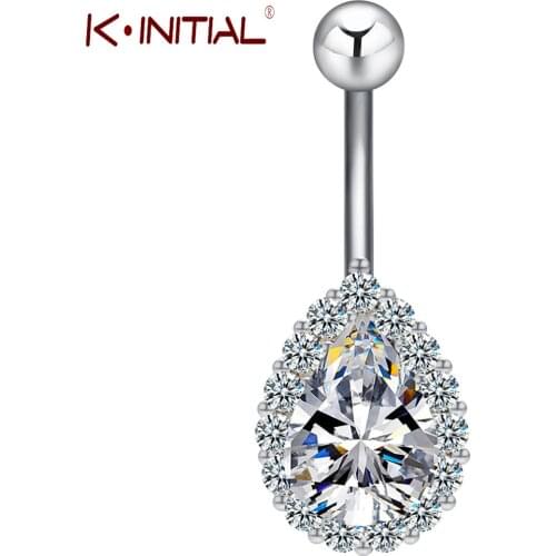 Kinitial Stainless Steel Navel Rings Clear Water Drop Crystal Belly Button Rings for Women Body Piercing Sexy Rings Bijoux