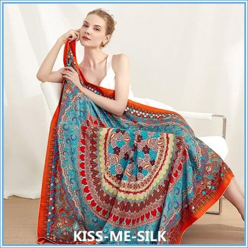 KMS Winter sunscreen shawl heavy mummi silk twill large square scarf handmade curled mulberry-silk gift scarf 135*135CM/102G