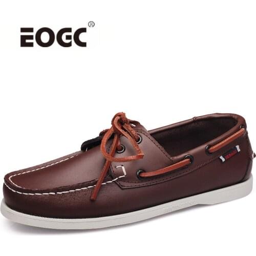 Design Hand Sewing Men Shoes Spring Solid Mens Boat Shoes Footwear Natural Leather Loafers Slip On&Lace Up Lazy Shoes Men