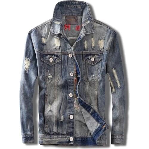 Spring Autumn Mens Skull Embroidery Designer Punk Style Ripped Denim Jacket Embroidery Retro Washed Denim Coat Rock Hip Hop 4XL