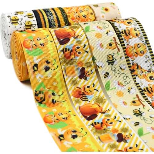 5 Yards 1.5" 38MM Bee Printed Grossgrain Ribbon For Hair Accessories DIY Crafts Handmade Y2021050801