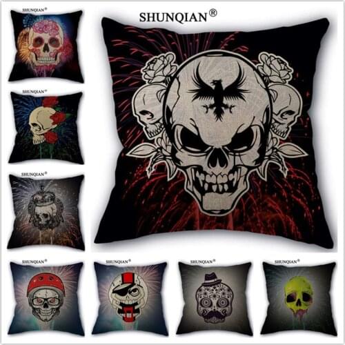Linen Cotton cool skull Pillow Cover Custom Print Home Decorative Pillows Cases 45x45cm one side WJY420-2