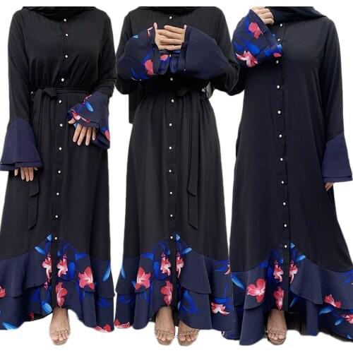 Muslim Abaya For Women Buttons Maxi Shirt Dress Turkish Kaftan Dubai Jilbab Islamic Clothing Arab Robe Ruffle Party Gown Abayas