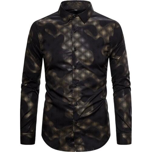 Mens Bronzing Button Down Dress Shirts Hipster Slim Fit Long Sleeve Shirt Men Business Wedding Groom Tuxedo Shirt Male Camisas