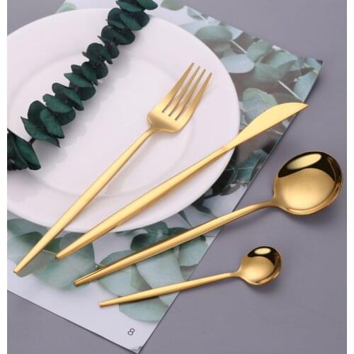 Gold Stainless Steel Cutlery Set Dessert Fork Spoons Knives Set Fruit Forks for Kids Christmas Tableware Tea Spoon Long Handle