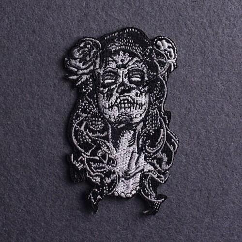 Zombie Bride Patch Embroidery Patches For Clothing Punk Skeleton Iron On Patch On Clothes Sewing Applique Patch Stripe Sticker