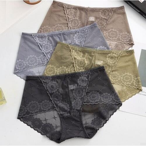 Sexy Underwear Womens Ultra-thin Mid-waist Lace Seamless Hip-lifting Thin Section Breathable Mesh Cotton Crotch Ladies Briefs