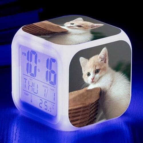2021 New Very nice Pet Cat Alarm Clocks 7 Color Changing Glowing LED Alarm Clocks Kids Multifunctio Toys Digital Alarm Clocks
