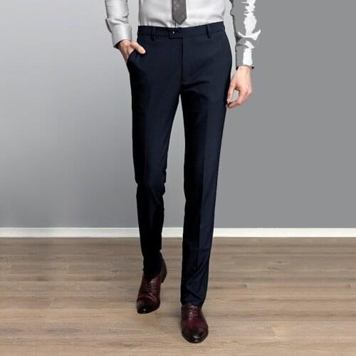 2021 New High Quality Mens Business Slim Suit Pants Brand-Clothing Casual Fit Wrinkle-Resistant Black Blue