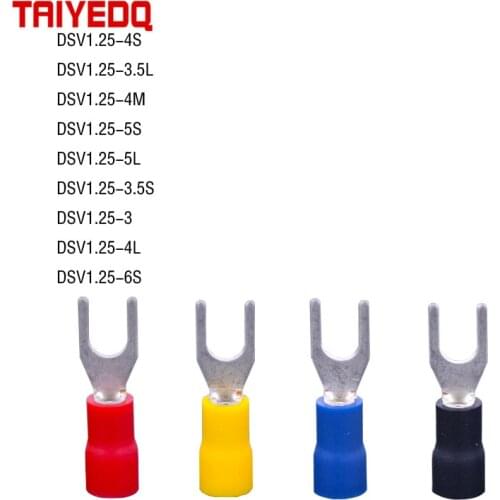100pcs SV Crimp Terminal Spade Fork Connector Wire Copper Crimp Connector Insulated Cord Pin End Terminal SV1.25