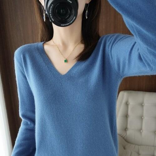 Autumn Winter New Cashmere Sweater Women Keep Warm V-neck Pullovers Knitting Sweater Fashion Korean Long Sleeve Loose Tops