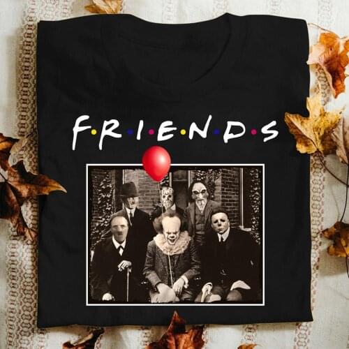Unisex 100% Cotton Horror Friends Pennywise Michael Myers Jason Voorhees Halloween Men T-Shirt Cotton Soft T-shirt Women Top tee