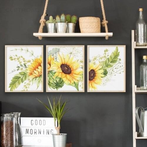 Sunflower Wall Art Canvas Posters and Prints Nursery Decor Watercolor Flowers Art Painting Pictures Farmhouse Kitchen Decoration