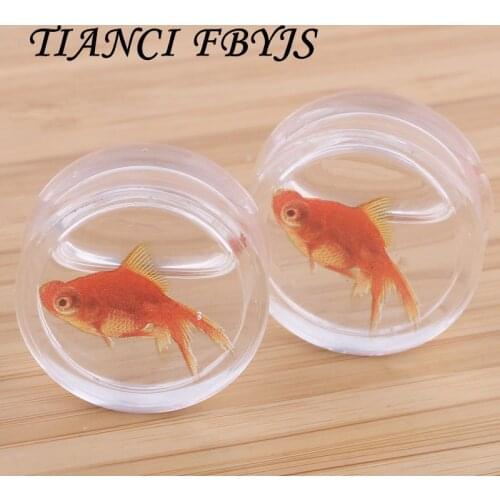 Clear acrylic water gold fish new style flesh tunnel wholesales 8-18mm body jewelry earring piercing plug and tunnels