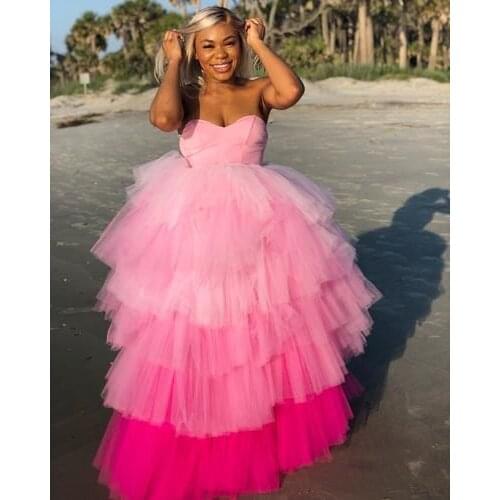 Multi color Pink Long Tulle Skirts Elegant Tiered Female Tutu Skirt Zipper Style Fashion Ruffle Asymmetrical Rainbow Skirts