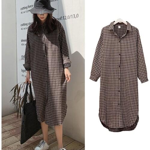 New Plaid Shirt Womens Dresses Fashion Casual One-Piece New Year Maternity Pregnant Long Sleeve Cloth Plus Size L-4XL