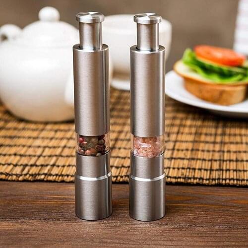 Manual Pepper Mill Salt Shakers Thumb Push One-hand Pepper Grinder Stainless Steel Spice Sauce Grinders Stick Home Kitchen Tool