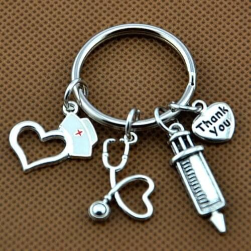 Nurse Cap Stethoscope Syringe Love Medical Keychain Doctor Nurse Gift Ideas Thank You Keychain Thank You Gift