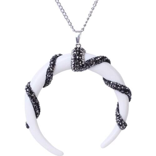 Bone & Rhinestone Pendant Maxi Necklace Natural Bone Inlay Rhinestone Charm Statement Necklace Fashion Christmas Gift for Women