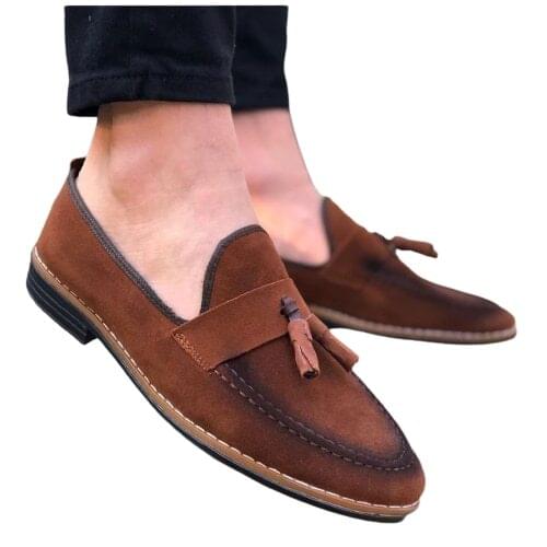 Men Genuine Brown Leather Fringed Shoes Comfortable Orthopedic Casual Business Wedding Use Flexible High Quality Sole Formal