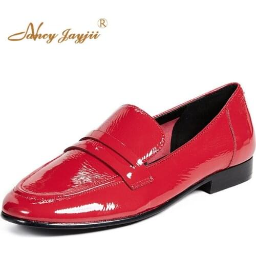 Red Women Flats Boat Summer Spring/Autumn Patent Leather Solid Round Toe Sewing shoes Party Fashion Leisure Wedding Big Size 45