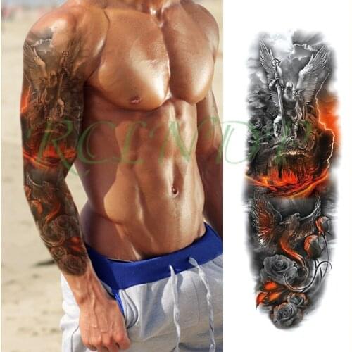 Waterproof Temporary Tattoo Sticker phoenix angel warrior sword rose flower full arm big fake tatto flash tatoo for men women