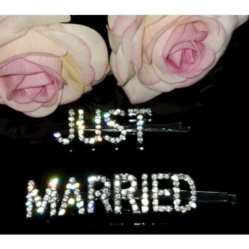 Crystal Hairclips Funny Saying Words Hair Pins "JUST MARRIED“ Original Letters Hair Jewelry Hairgrip Accessories 2pcs/Set