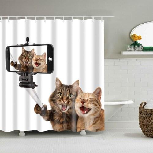 Animal Shower Curtain Two Cats Taking Selfie Fashion Bath Accessories with 12 Hooks Waterproof Polyester Fabric Bathroom Decor