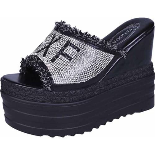 Newest Drop Ship Crystals Wedges High Heels Leisure Summer Sandal Woman Shoes Women Platform Slippers