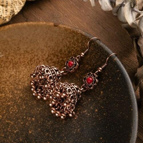 Vintage Ethnic Earrings For Women Female Rose Goldn Christmas Bell Tassel Drop Hanging Earrings Indian Jewelry Accessories