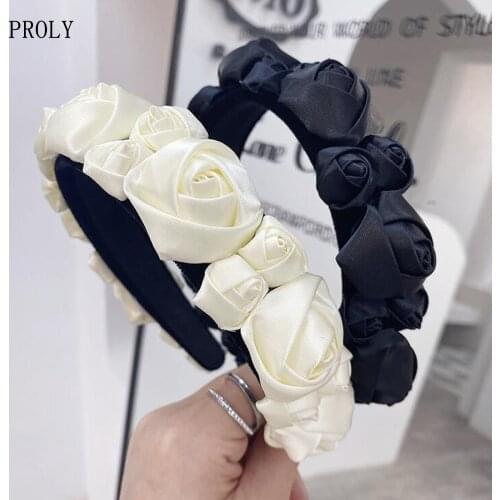 PROLY New Fashion Hairband For Women Big/small Rose Patchwork Headband Top Quality Flower Turban Hair Accessories