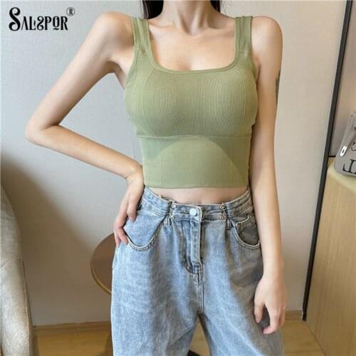 SALSPOR Women Sexy Crop Top Seamless Padded Push Up Underwear Square Collar Wireless Sports Base Bra Lingerie