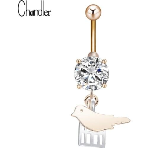 Sexy Bird Dangle Navel Belly Button Bar Ring Body Piercing AAA Cubic Zircon Jewelry Women Body Chains Plug 2017 New Collection