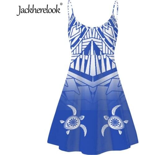 Jackherelook Sea turtle tribal Polynesian Brand Design Spaghetti Strap Party Ladies Dress Sleeveless Backless Summer Dresses