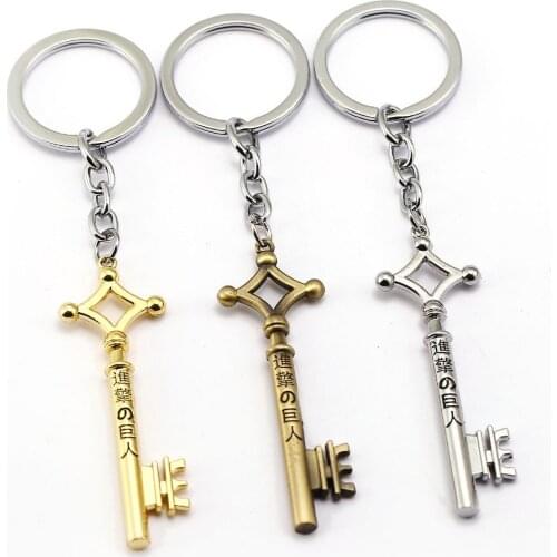 12pcs/lot Hot Anime Attack on Titan Keychain Key Shape 3 colors Key Ring Holder Chaveiro Key Chain for car Fashion Jewelry