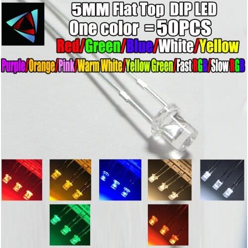 50pcs 5mm Flat top white Red Pink Yellow Blue Wide Angle Light lamp Diode LED ultra bright bulbs emitting diodes F5 5mm Lamp 4.8