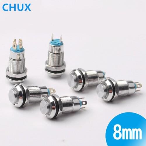 8mm 10mm Push button Switch Momentary Metal switch High head with Led light yellow white blue green red 6v 12v 24v 220v Switches