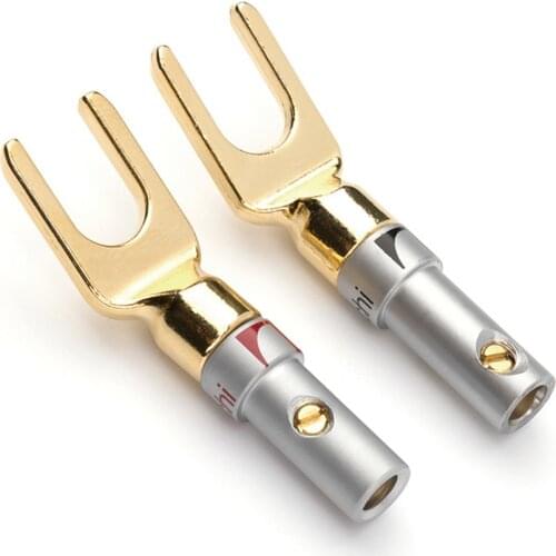 8pcs Nakamichi Y/U Spade Banana Plug Pure Copper Plated Gold Y Plug U-Shaped Plug Speaker Connector Audio Terminal Post Adapter