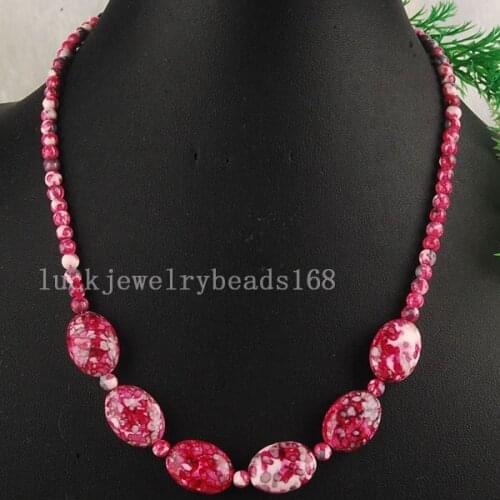 Free Shipping Fashion Jewelry Motley Sea Jaspe Oval Globe Beads Necklace 18" FG5024